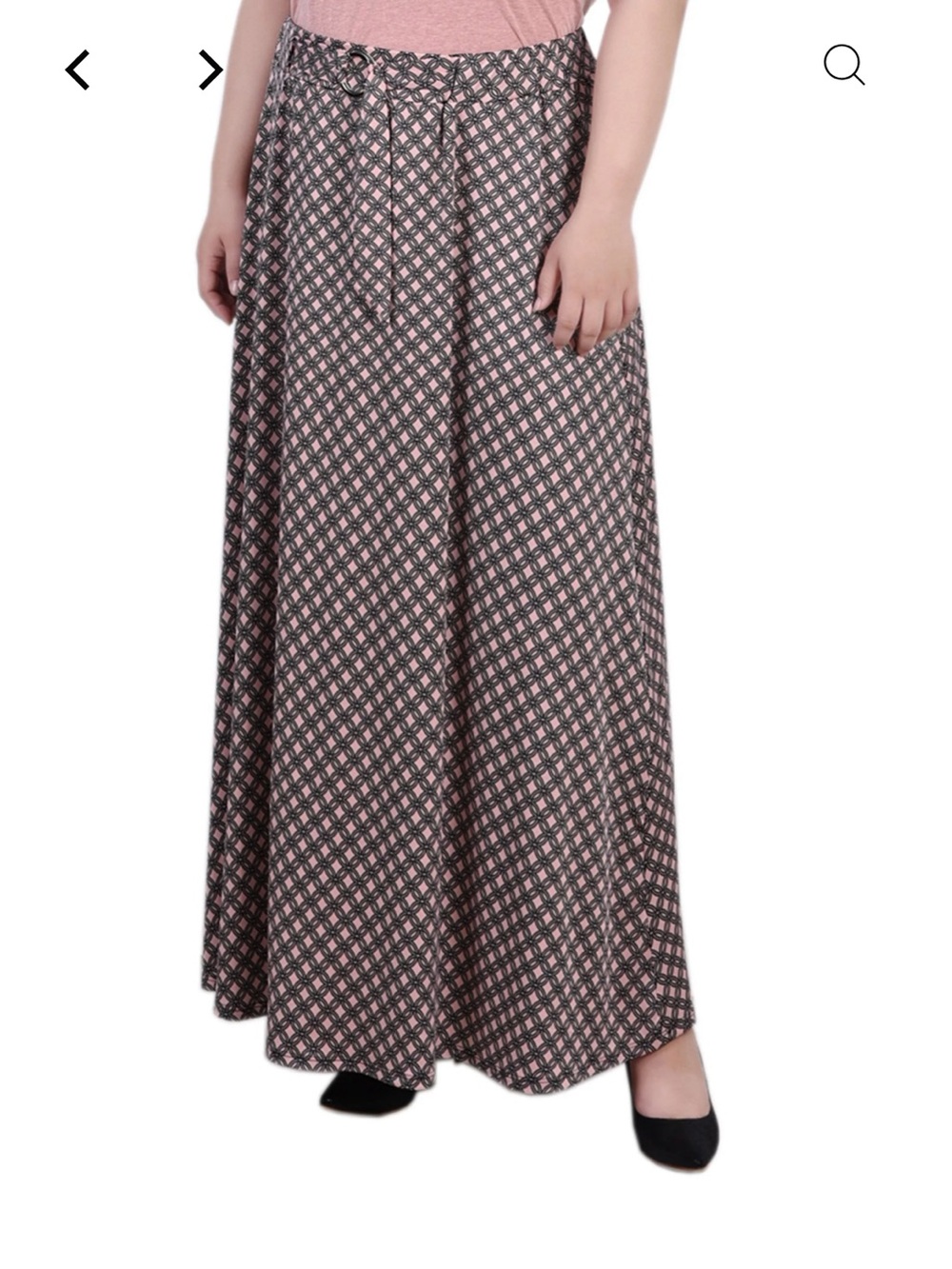 New! NY Collection Pink and Black Geometric Maxi Skirt, Size 1X